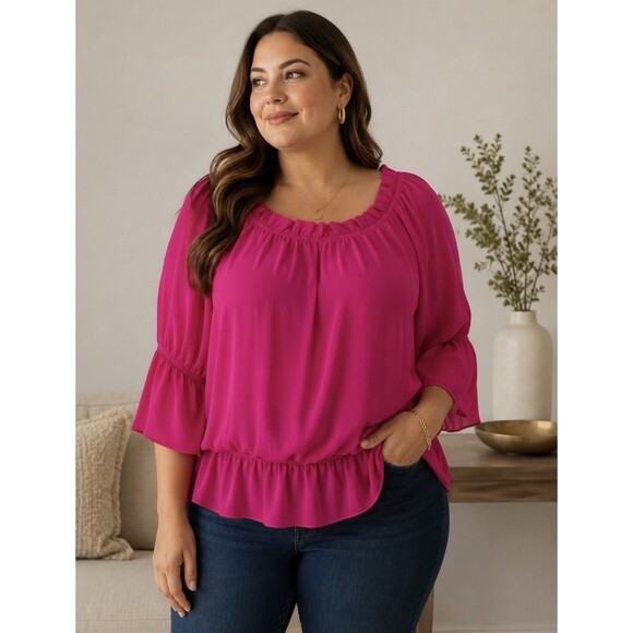 Lauren Ralph Lauren Tops - Lauren Ralph Lauren Women's Flowy Fuchsia Blouse - Size 1X Black Label Peplum